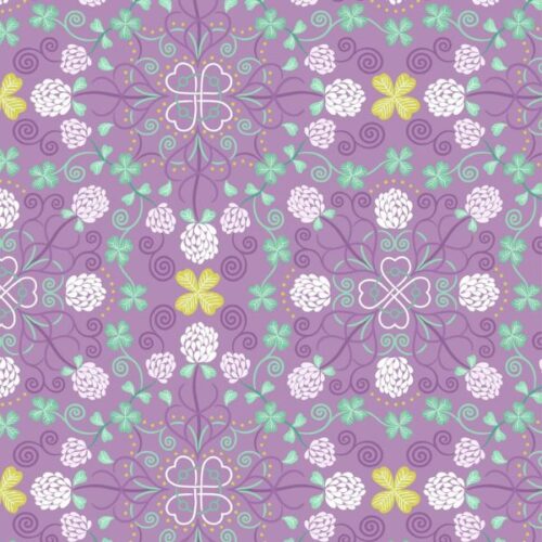 L49B Celtic clover on soft lilac (with gold metallic), Fields of Clover by Lewis & Irene