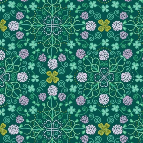 L49C Celtic clover on emerald (with gold metallic), Fields of Clover by Lewis & Irene