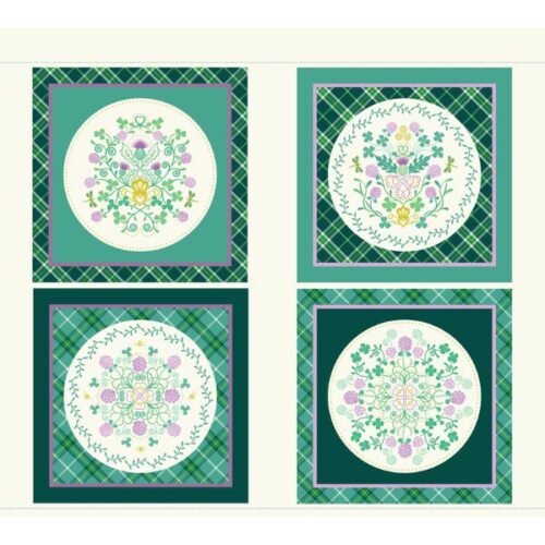 L50 One Yard Squares Panel (with gold metallic), Fields of Clover by Lewis & Irene