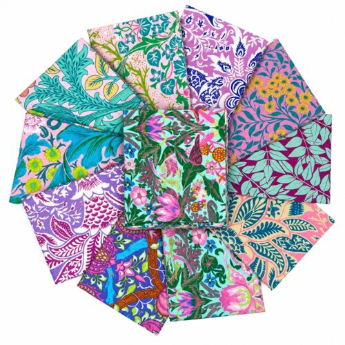 11 Piece Blush Fat Quarter Pack Kaffe Fassett x Morris & Co. featuring pink, blush, purple and botanical fabrics