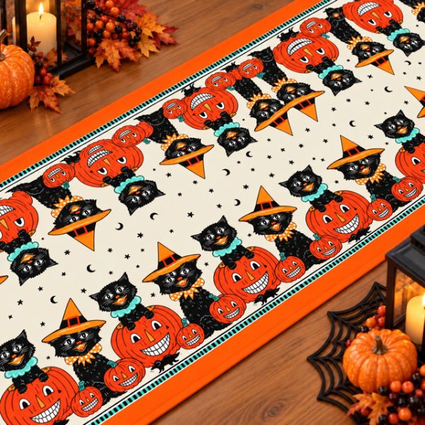 Halloween Meow Boo Table Runner Fabric 16in Wide