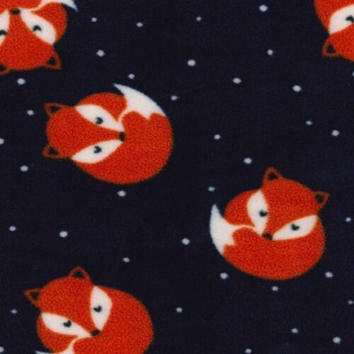 Sleepy Fox on Navy - Printed Fleece