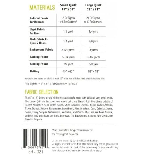 EH-021  Bunny Pattern - Elizabeth Hartman