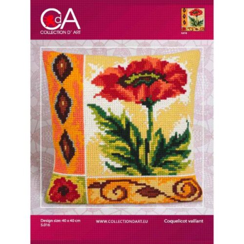CD5016 Cross Stitch Cushion Kit Valiant Poppy Collection d'Art