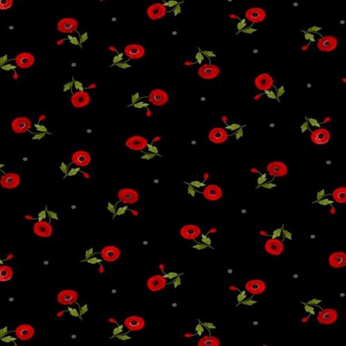 Tossed Small Red Poppies C8476-Fleur Black