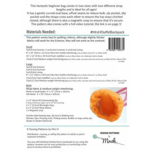 duffel backpack pattern sewingpatternmrsh206122