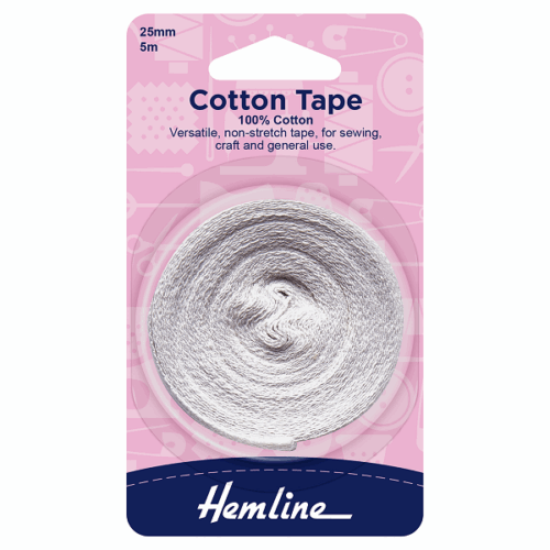 Cotton Tape: 5m x 25mm: White