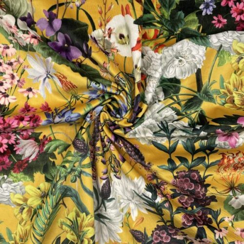 CVL036 Summer Floral Ochre: Velvet Fabric With A Plush Finish