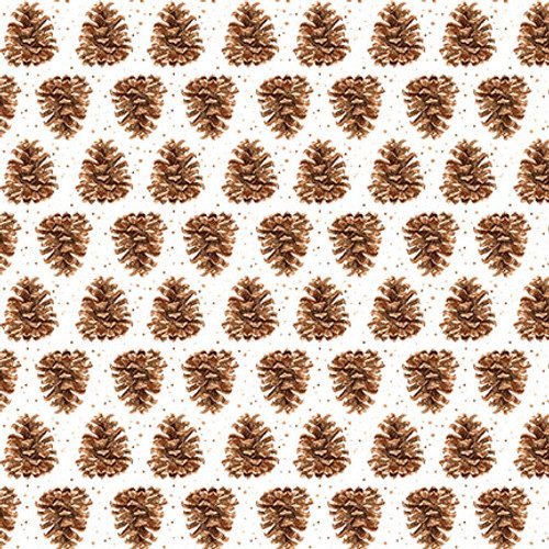 453-3 Pinecones on White/Brown