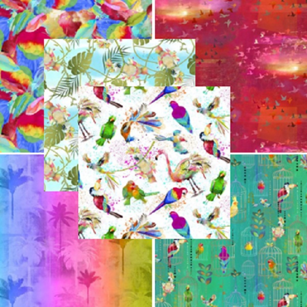 Tropicolour Birds 3 Wishes fabrics Tropicolour Birds 3 Wishes fabrics