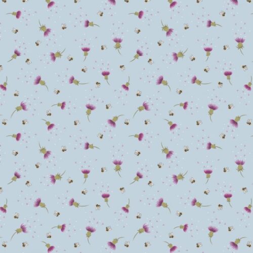 A734.3 Heather & Bee on Light Blue (Silver Metallic)