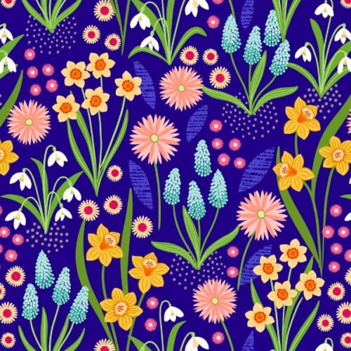 A714.2 Spring flowers on vibrant blue