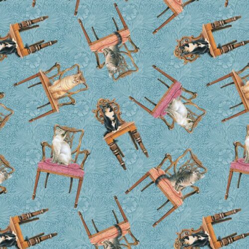 2977.11 Cats on Chairs Blue
