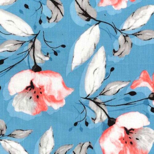 C8406BLU-F Blue Floral Linen Rayon Print