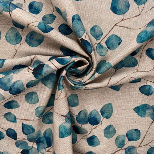 DCL053 Watercolour Leaves Teal Linen Look Canvas