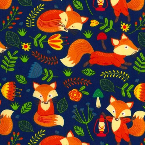 TC7786 Foxes Poly Cotton Print Navy