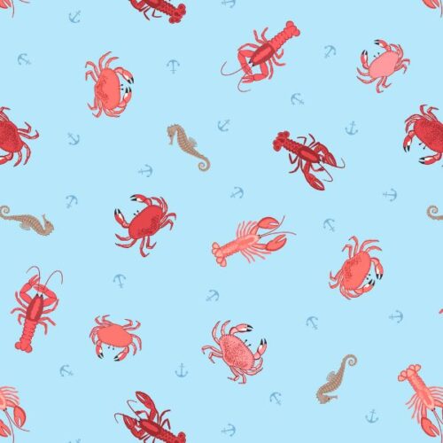 SM58.2 Crab, Lobster & Seahorses on Light Blue