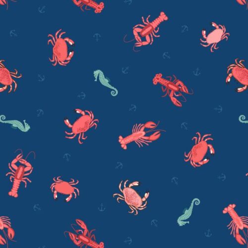 SM58.3 Crab, Lobster & Seahorses on Dark Blue