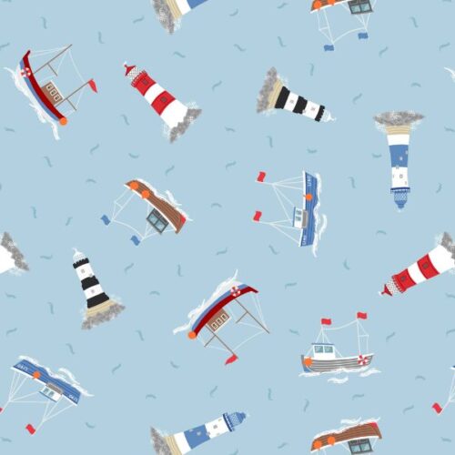 SM59.1 Boats & Lighthouses on Light Blue