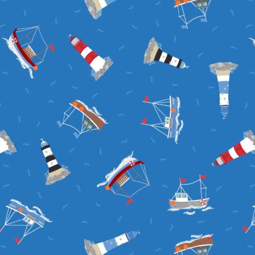 SM59.2 Boats & Lighthouses on Bright Blue