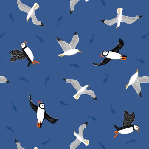 SM62.3 Puffins & Gulls on Dark Blue