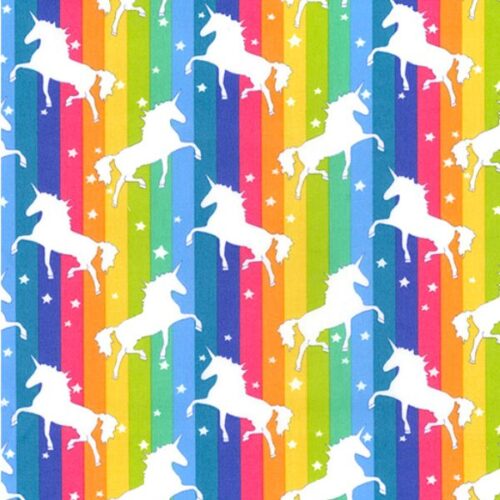 CP0745 BRIGHT Rainbow Flag Unicorn Rose & Hubble Cotton Poplin Fabric
