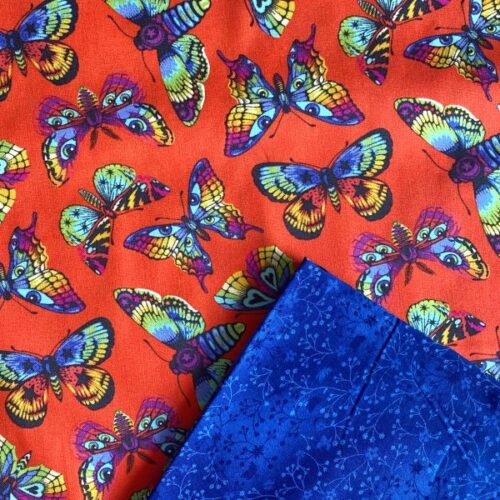 Half Yard Bundle PWTP172.Papaya Butterfly Kisses Tula Pink with Navy Blender