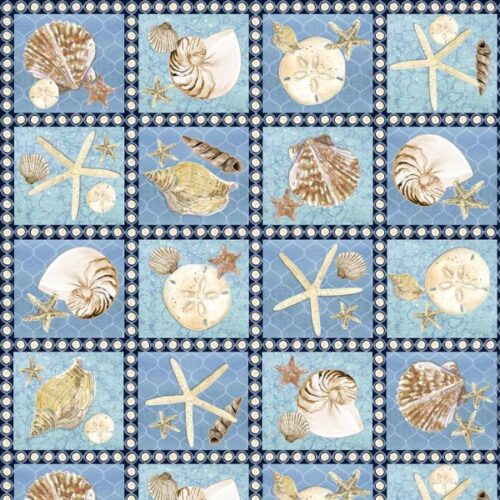 2017-75 Seashell Block Panel Seaside Serenity Blank Quilting