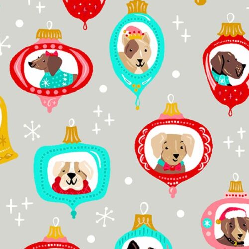 2584 C Dog Ornaments on Grey Furry and Bright Andover