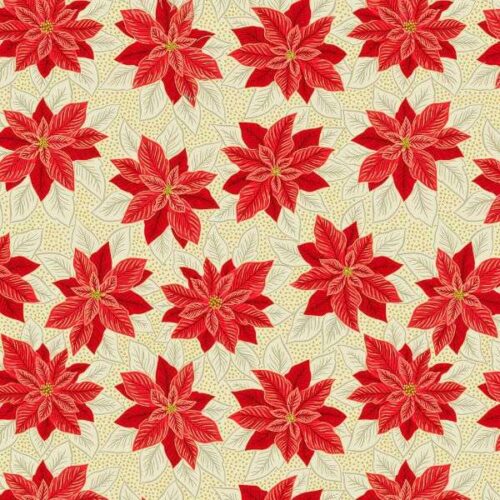 C102.1 Poinsettia on Cream with Gold Metallic