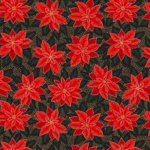 C102.3 Poinsettia on Black with Gold Metallic Yuletide Lewis & Irene
