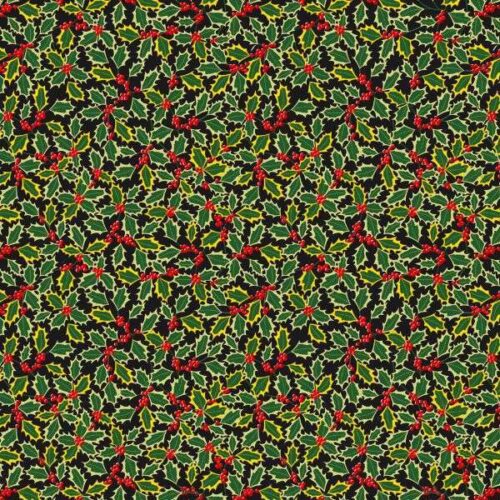 C103.3 Holly on Black with Gold Metallic Yuletide Lewis & Irene