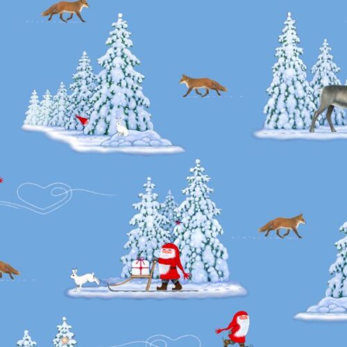 CE37.2 Foxes on Light Blue Tomtens Forest Friends Lewis & Irene