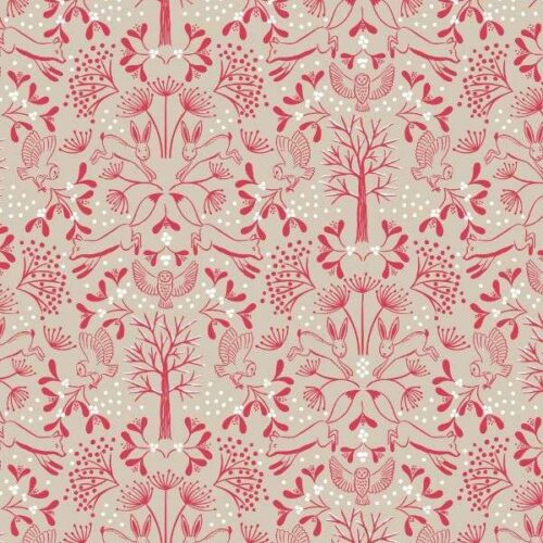 F44.1 Winter Wood Animals on Beige Flannel Lewis & Irene