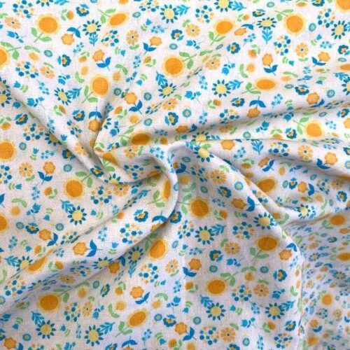 Blue Floral Printed Linen
