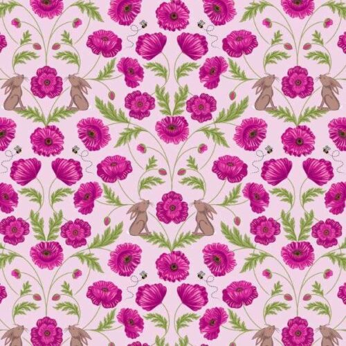 P761.2 Mirrored Poppies and Hares Purple Lewis & Irene