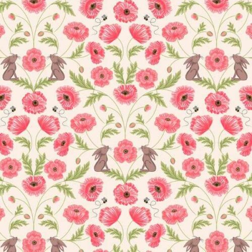 P761.3 Mirrored Poppies and Hares Pink