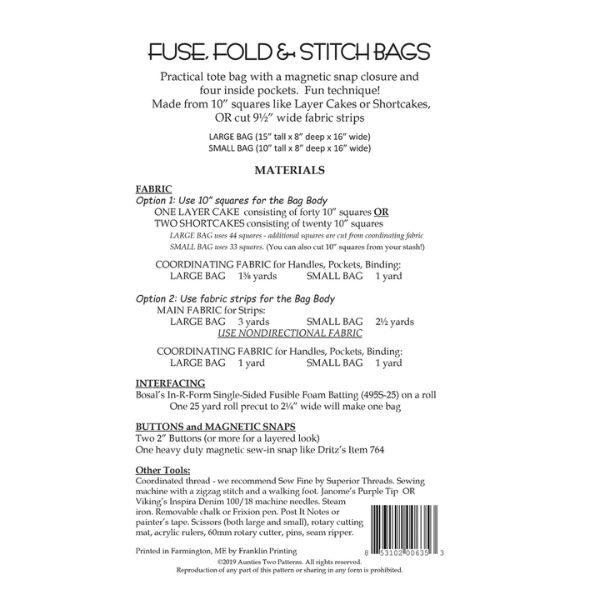 AT635 – Fuse, Fold & Stitch Pattern from Aunties Two